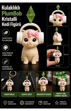 11 Cm Sims Plumbob Kulaklıklı Kristalli Kedi Figürü Dekoratif Sevimli Kedi Biblo - Krem 11 Cm Sims Plumbob Kulaklıklı Kristalli Kedi Figürü Dekoratif Sevimli Kedi Biblo - Krem