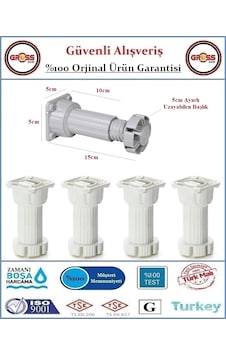 Plastik Mobilya Baza Ayağı - 10-15cm - Ayarlanabilir - 4 Adet Beyaz