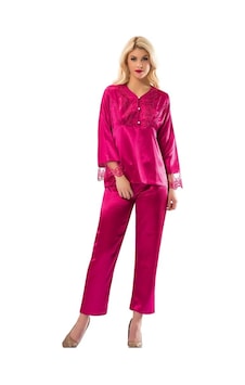 Sistina Bayan Fuşya Dantelli Saten Uzun Kollu Pijama Takımı 1595 Fuşya Sistina Bayan Fuşya Dantelli Saten Uzun Kollu Pijama Takımı 1595 Fuşya