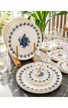 18 Parça Modern Regaria Blue Flower Pasta Çay Saati Seti-5634 Çok Renkli 18 Parça Modern Regaria Blue Flower Pasta Çay Saati Seti-5634 Çok Renkli