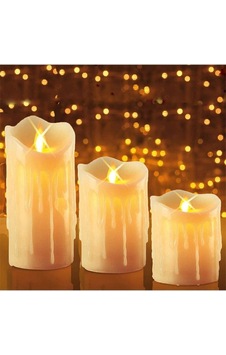 Titreyen Alevli Krem Erimiş Led Mum 3'lü Romantik Ortam Kutlama Gece Lambası Aksesuar Süsleme