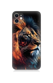 Apple Uyumlu iPhone 11 Siyah Fon Aslan Desenli Silikon Kılıf Apple Uyumlu iPhone 11 Siyah Fon Aslan Desenli Silikon Kılıf