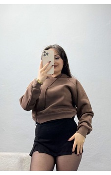 Belendir Kadın 3 İplik Kapşonlu Crop Sweat Kahve Acı Kahverengi Belendir Kadın 3 İplik Kapşonlu Crop Sweat Kahve Acı Kahverengi
