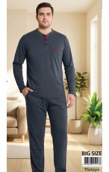 Melodi 45013 Uzun Kol %100 Pamuk Battal Büyük Beden Erkek Pijama Takımı Gri Melodi 45013 Uzun Kol %100 Pamuk Battal Büyük Beden Erkek Pijama Takımı Gri