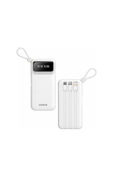 Sunix Pb 120 10.000 Mah Dijital Göstergeli Kendinden Kablolu Powerbank Beyaz Sunix Pb 120 10.000 Mah Dijital Göstergeli Kendinden Kablolu Powerbank Beyaz