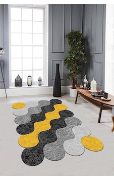 Sarı Daire Desenli Kaymaz Tabanlı Lazer Kesim Halı Lz25n11