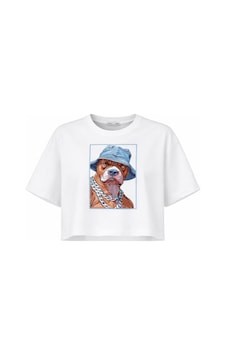 Kadın Beyaz Pitbull Baskılı Pamuklu Crop Tişört Beyaz Kadın Beyaz Pitbull Baskılı Pamuklu Crop Tişört Beyaz