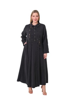 Lissmore Kendinden Desenli Büyük Beden Elbise Siyah - 709825665 Siyah