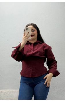 Belendir Kadın Poplin Korse Detaylı Gömlek Bordo Belendir Kadın Poplin Korse Detaylı Gömlek Bordo