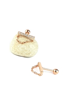 925ayar Gümüş Rose Zirkon Taşlı Zincirli Tragus Kıkırdak Piercing Altın 925ayar Gümüş Rose Zirkon Taşlı Zincirli Tragus Kıkırdak Piercing Altın