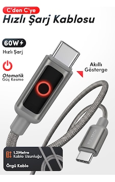 Fulltech Fc152 Type-c To Type-c Pd 60w Hızlı Şarj Kablosu 1.2m 480mbps Veri Transferi, Led Gösterg Fulltech Fc152 Type-c To Type-c Pd 60w Hızlı Şarj Kablosu 1.2m 480mbps Veri Transferi, Led Gösterg