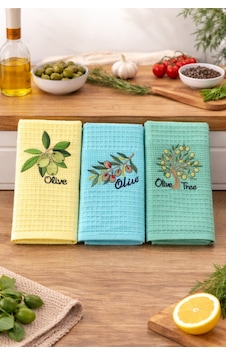3 Lü Nakışlı Waffle Mutfak Havlusu 40x60 Cm Süper Emici & Yumuşak Yeşil 3 Lü Nakışlı Waffle Mutfak Havlusu 40x60 Cm Süper Emici & Yumuşak Yeşil