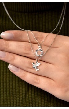 925 Ayar Gümüş Rodyum Kaplama Kristal Kesim Güneş ve Kuş Asansörlü Kolye UVPS101485-2 925 Ayar Gümüş Rodyum Kaplama Kristal Kesim Güneş ve Kuş Asansörlü Kolye UVPS101485-2