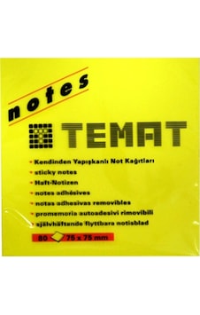 Temat Yapışkanlı Not Kağıdı 75x75 80 Yaprak Sarı - 2 Adet Temat Yapışkanlı Not Kağıdı 75x75 80 Yaprak Sarı - 2 Adet