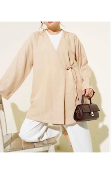 Lovie Moda Kadın Yan Bağcıklı Kimono Bej