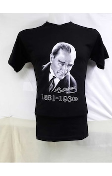 Nacar Store Unısex Çocuk Siyah Mustafa Kemal Atatürk Baskılı Tişört Siyah-beyaz-tarih