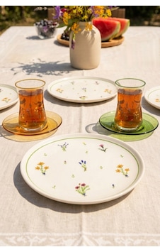 Botanical 12 Parça 4 Kişilik Seramik Pasta Tabağı Seti 20 Cm / Çay Seti 170 Cc Çok Renkli