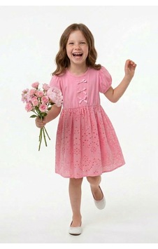 Fullamoda Brode Detaylı Fiyonklu Kız Çocuk Elbise Pembe Fullamoda Brode Detaylı Fiyonklu Kız Çocuk Elbise Pembe