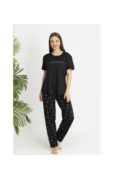 Estiva Kadın Kalp Alt Desenli Kısa Kollu Soft Pijama Takımı Siyah Estiva Kadın Kalp Alt Desenli Kısa Kollu Soft Pijama Takımı Siyah