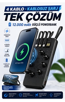 Powerbank 12.000 Mah Wireless Standlı Magsafe Li Vantuzlu Dahili Çoklu Kablo 4in1 Kablolu Ve Kablosuz Siyah - 926788051 Siyah Powerbank 12.000 Mah Wireless Standlı Magsafe Li Vantuzlu Dahili Çoklu Kablo 4in1 Kablolu Ve Kablosuz Siyah - 926788051 Siyah
