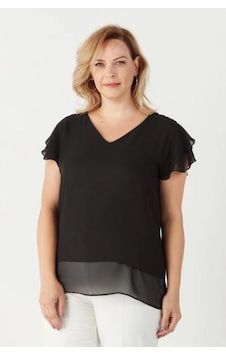 Moda Berray 3249 Omuz Fırfırlı Şifon Büyük Beden Şık Bluz Siyah Moda Berray 3249 Omuz Fırfırlı Şifon Büyük Beden Şık Bluz Siyah