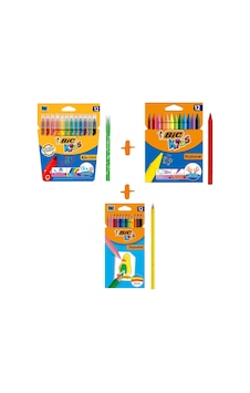 Bic Kid Couleur Keçeli Boya Kalemi 12 Renk + Plastidecor Mum Boya 12 Renk + Tropicolors Kuru Boya 12 Renk