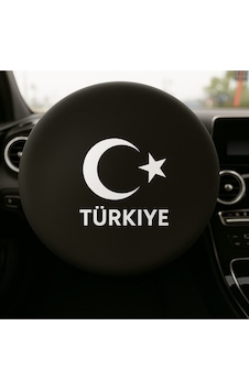 Türkiye Ayyıldız Desenli Siyah Penye Kumaş Direksiyon Kılıfı - Direksiyon Koruma Siyah