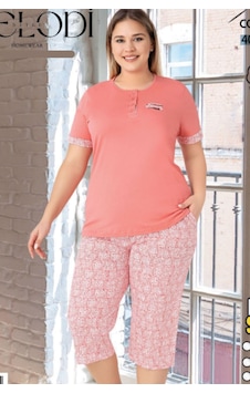 Melodi 4011 Kısa Kol %100 Pamuk Kapri Kadın Pijama Takımı V1 Somon Melodi 4011 Kısa Kol %100 Pamuk Kapri Kadın Pijama Takımı V1 Somon