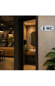 Wc Yön Tabelası Metal Levha 20x10 Cm Gümüş Renk Tuvalet Yönlendirme Levhası Sol Ok Bayan