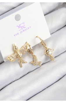 Pirinç Zirkon Taşlı 3'lü Kuş Model Gold Renk Kadın Küpe Çok Renkli Pirinç Zirkon Taşlı 3'lü Kuş Model Gold Renk Kadın Küpe Çok Renkli