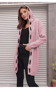 Aqe Fashion Kapüşonlu Kabartma Desenli Şerit Garnili Pudra Hırka Pudra Aqe Fashion Kapüşonlu Kabartma Desenli Şerit Garnili Pudra Hırka Pudra