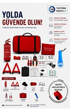 Araç Trafik Güvenlik Seti 1 Kg Yangın Sönürücü+il Yardım+reflektör+çekme Halatı+pense+tornavida-fener Reflektörlü Bileklik
