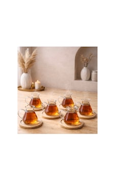 6 Lı Bambu Tabaklı Çay Bardağı Takımı Bambu Çay Tabaklı Çay Bardak Fincan Seti Bej Bej