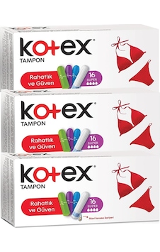 Kotex Süper Tampon 3 x 16'lı Kotex Süper Tampon 3 x 16'lı