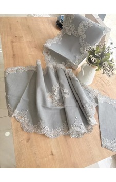 Çeyizlik Firuze Model Gri 5 Parça Keten Dantelli Salon Takımı Runner Seti No 486745 Çeyizlik Firuze Model Gri 5 Parça Keten Dantelli Salon Takımı Runner Seti No 486745