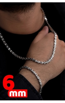 Erkek Gümüş Kolye Bileklik Set - 6mm Euro Kral Zincir Oksitli Erkek Gümüş Kolye Bileklik Set - 6mm Euro Kral Zincir Oksitli