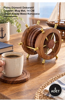 5 Adet Ahşap Bardak Altı Pirinç Dümenli Dekoratif Coaster, Mug Mat, 14 Cm Doğal Ahşap Masa Koruyucu 5 Adet Ahşap Bardak Altı Pirinç Dümenli Dekoratif Coaster, Mug Mat, 14 Cm Doğal Ahşap Masa Koruyucu