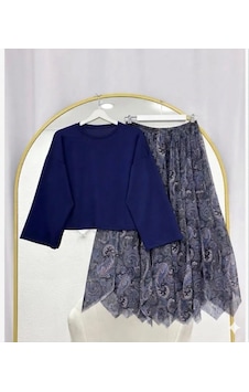 Lovie Moda Basic Bluz Asimetrik Kesim Astarlı Şifon Etekli Takım Lacivert Lovie Moda Basic Bluz Asimetrik Kesim Astarlı Şifon Etekli Takım Lacivert