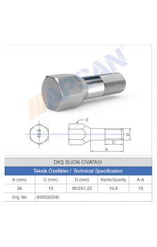 20 Adet Dkş(DOĞAN KARTAL ŞAHİN)Bijon Civatası Tam Boy 34mm 20 Adet Dkş(DOĞAN KARTAL ŞAHİN)Bijon Civatası Tam Boy 34mm
