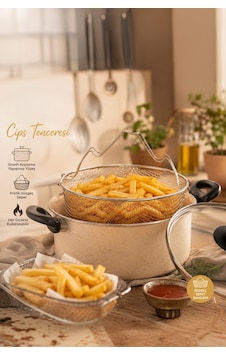 Porsima 4404 3 Parça Granit Kızartma Cips Tenceresi 22cm 2lt Krem Porsima 4404 3 Parça Granit Kızartma Cips Tenceresi 22cm 2lt Krem