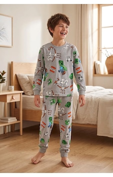 Zuzunga Computer Game Desenli Erkek Çocuk Pijama Takımı Gri Zuzunga Computer Game Desenli Erkek Çocuk Pijama Takımı Gri