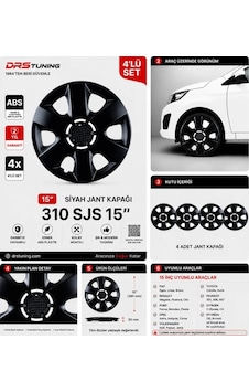 Alfa Romeo Uyumlu 15 Inc Kırılmaz Parlak Siyah Jant Kapağı 1 Takım 4 Adet No:310