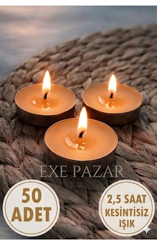 Exe Pazar Tealight Mum Paketi - 2,5 Saat Yanma Süreli Mini Mum Şeffaf Exe Pazar Tealight Mum Paketi - 2,5 Saat Yanma Süreli Mini Mum Şeffaf
