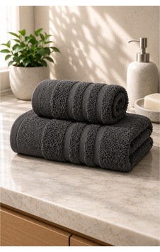 Ayla 2'li Havlu Seti 70x140 Banyo Havlusu + 50x90 Baş Havlusu, Yumuşak Dokulu, Yüksek Su Emici Antrasit Gri Ayla 2'li Havlu Seti 70x140 Banyo Havlusu + 50x90 Baş Havlusu, Yumuşak Dokulu, Yüksek Su Emici Antrasit Gri