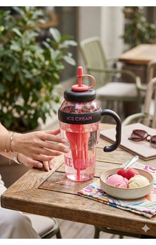 1 Litre Kulplu Pipetli Matara Pembe Ice Cream Yazılı Şeffaf Spor Suluk Motivasyon Şişesi Pembe - Siyah 1 Litre Kulplu Pipetli Matara Pembe Ice Cream Yazılı Şeffaf Spor Suluk Motivasyon Şişesi Pembe - Siyah