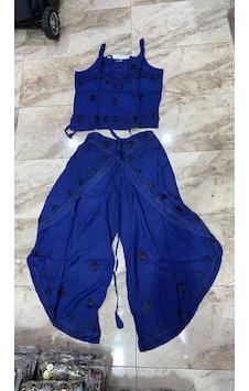 Bohem Stil Otantik Nakış İşlemeli Harem Şalvar Pantolon Buluz Takım-8816 Koyu Lacivert