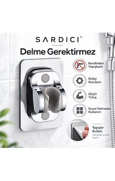 Sardıcı Krom Kendinden Yapışkanlı Duş Başlığı Askısı Ayarlanabilir Mafsallı