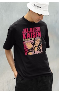 Anime Karakter Jujutsu Kaisen Itadori Yuji Baskılı Unisex Oversiz Siyah Anime Karakter Jujutsu Kaisen Itadori Yuji Baskılı Unisex Oversiz Siyah