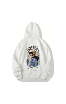 Brz Collection Unisex Oversize Forever Cool Hoodie Beyaz Brz Collection Unisex Oversize Forever Cool Hoodie Beyaz