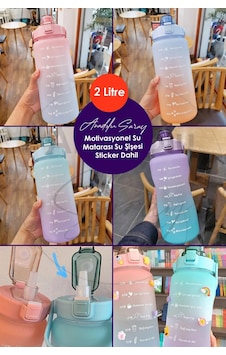 2 Litre Motivasyonel Su Matarası Su Şişesi Suluk Stickerlı 2000Ml 2 Litre Motivasyonel Su Matarası Su Şişesi Suluk Stickerlı 2000Ml